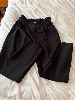 Black Paperbag Waist Trousers - Women